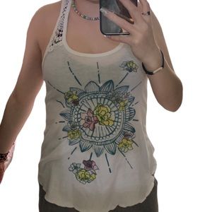 Hollister White Floral Tank Top